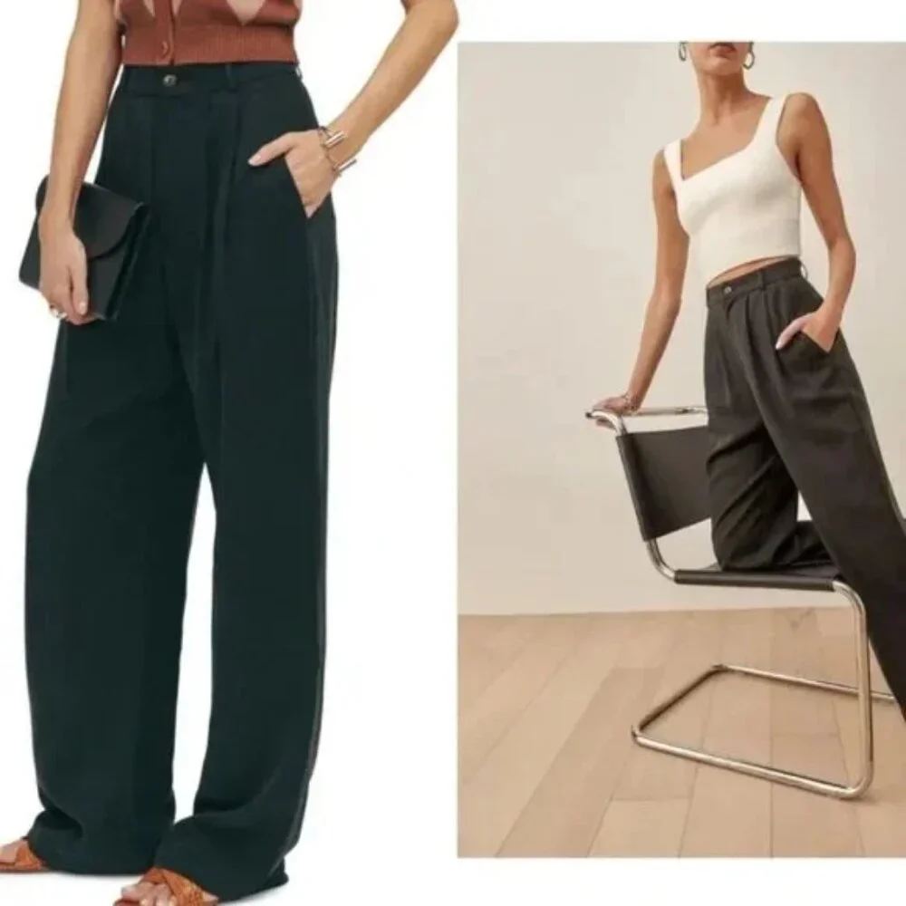 NEW Reformation Mason Black High Rise Trouser Pants Size 6 #2855 - Picture 3 of 10